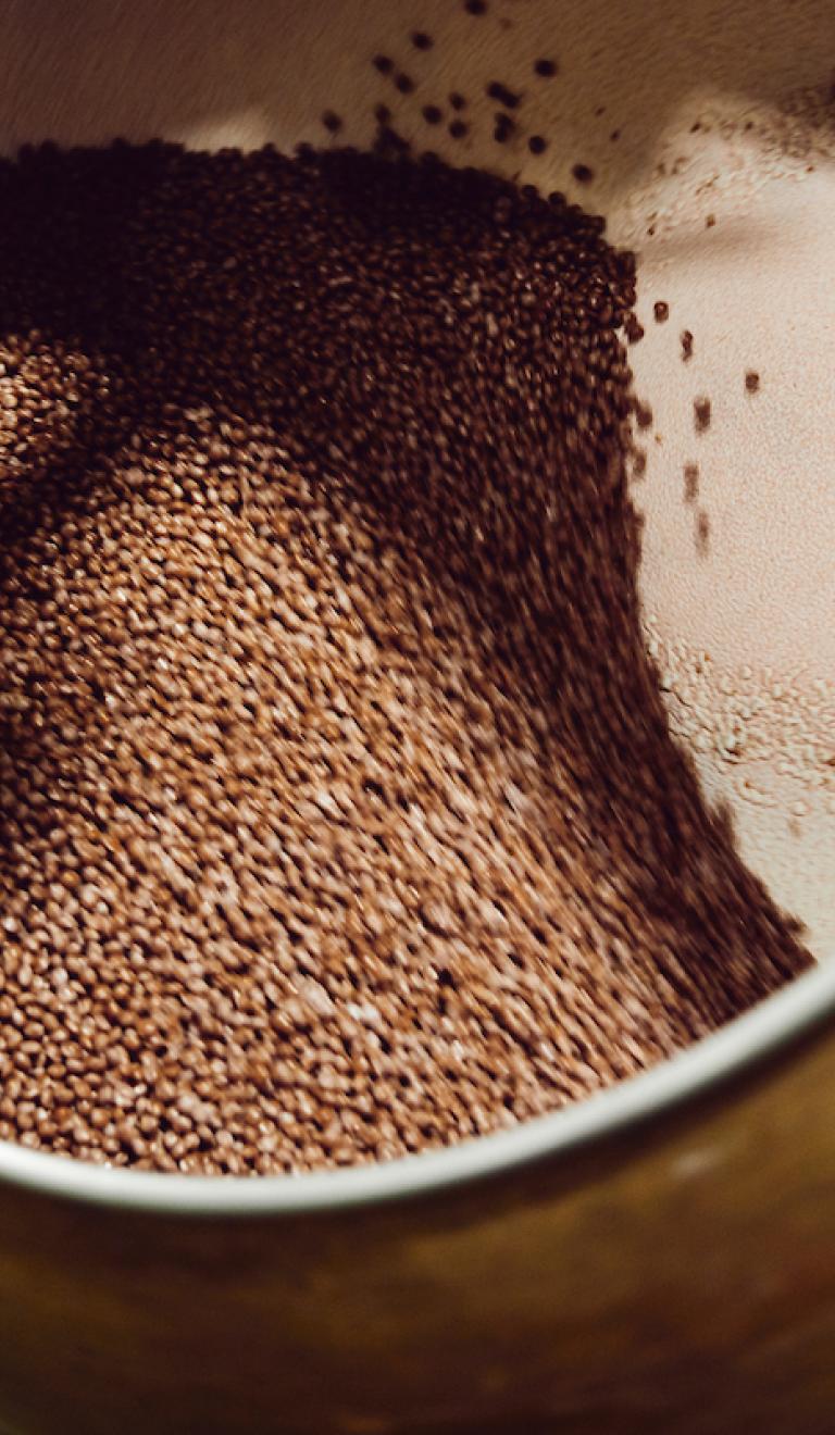 Beans in an industrial mixer