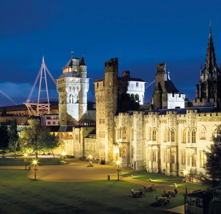 Cardiff castle at night
