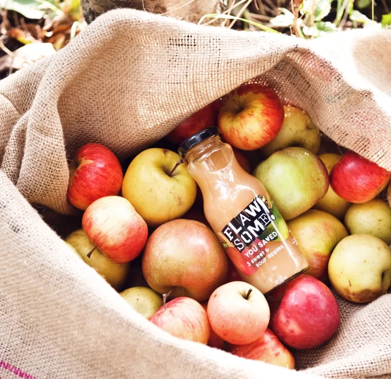 Bottle in a bag of apples