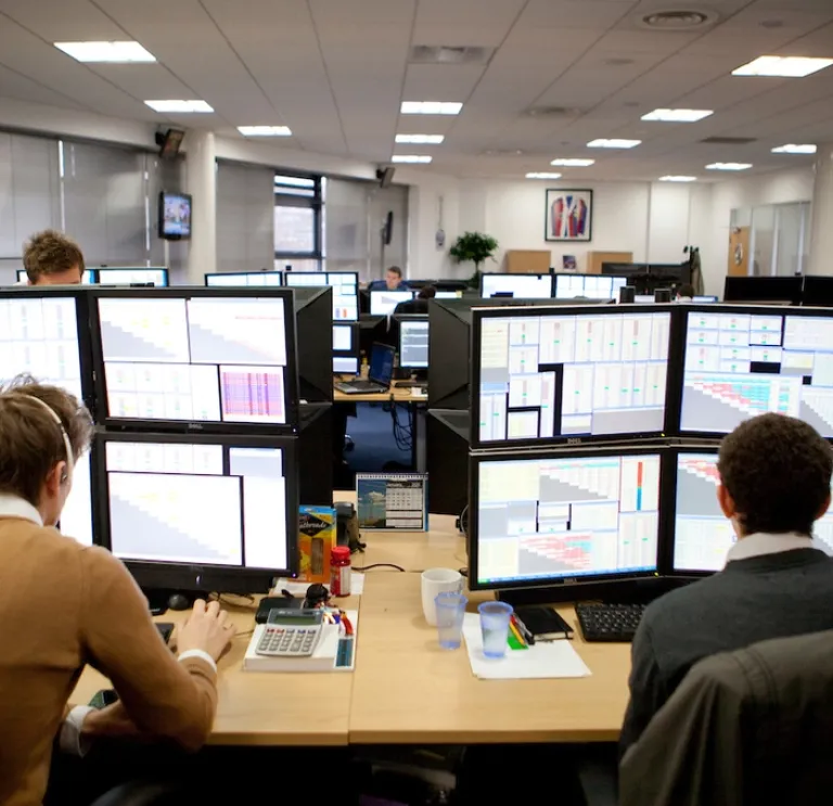 Office environment with multiple monitors
