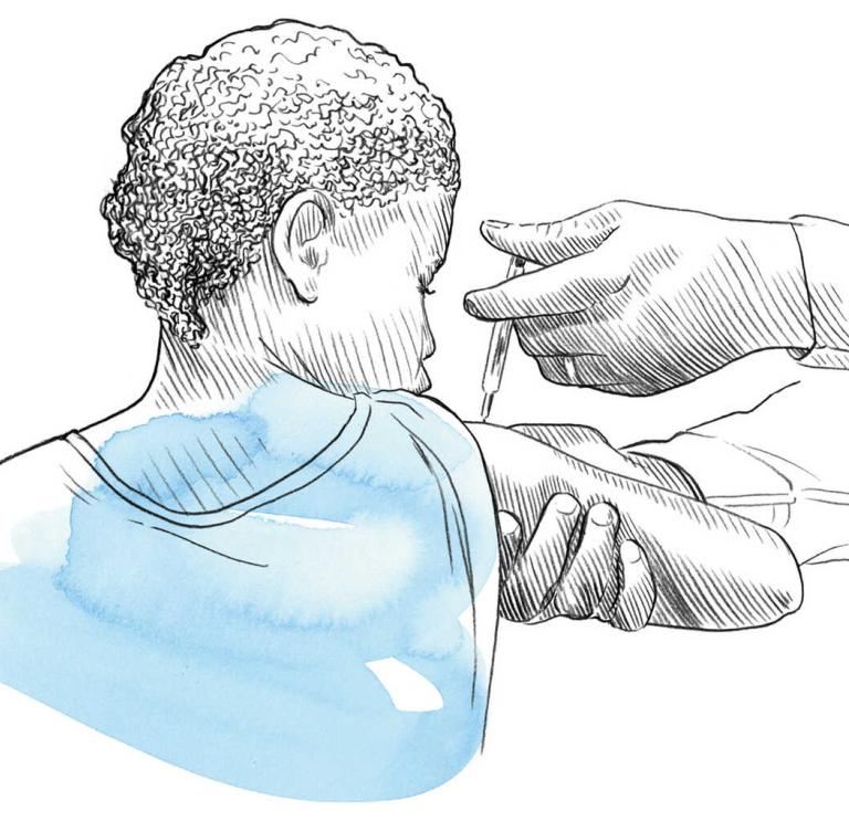 Graphic of a child having an injection