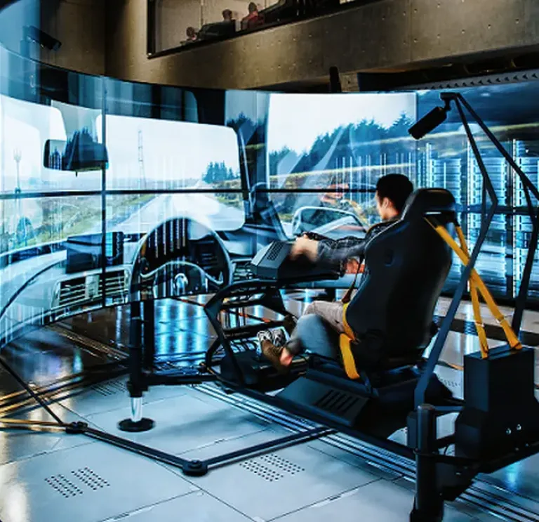 Man using a driving simulator