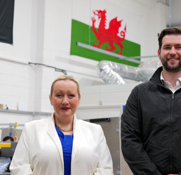 Economy Secretary Rebecca Evans with Joshua Western, Space Forge