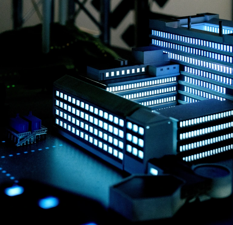 Close up of model at the Cyber Innovation Hub