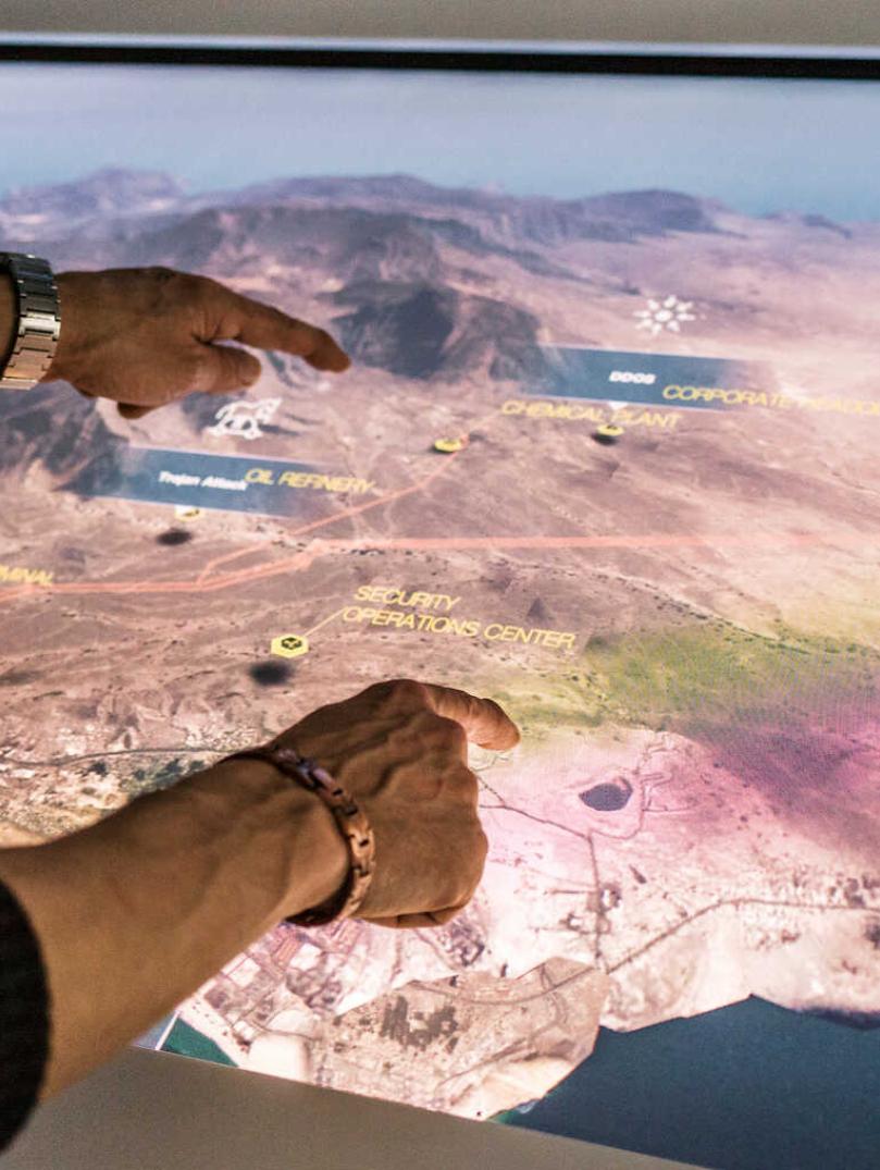 Pointing to the landscape on a screen