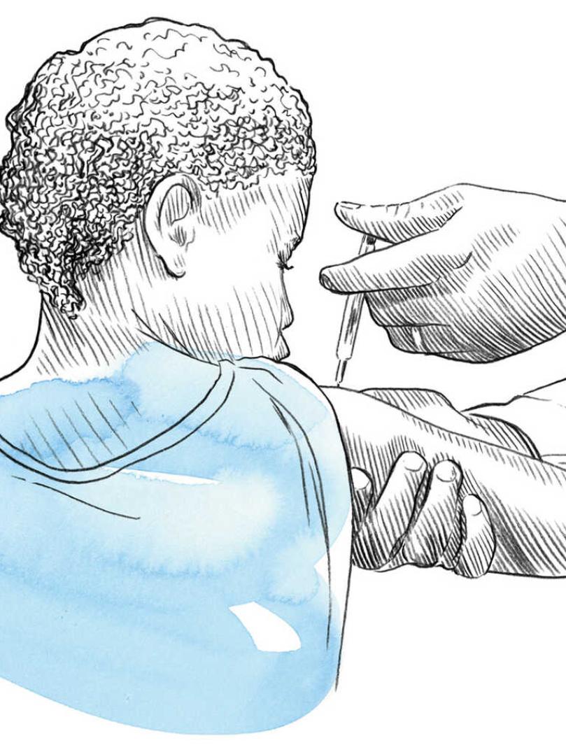 Graphic of a child having an injection