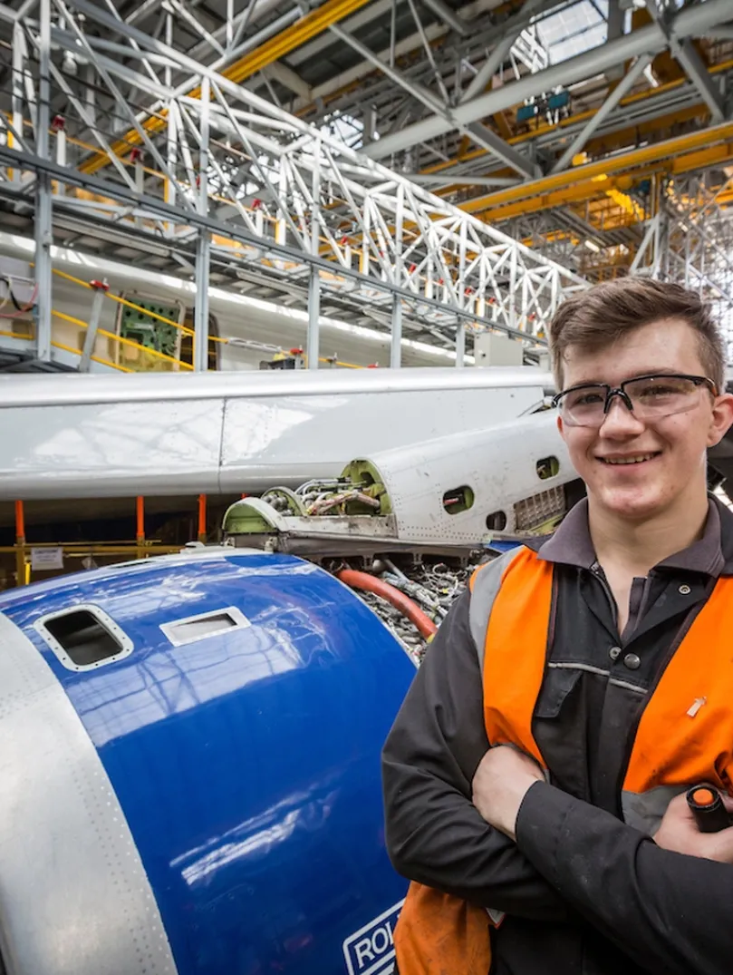 Man inside an aircraft hanger