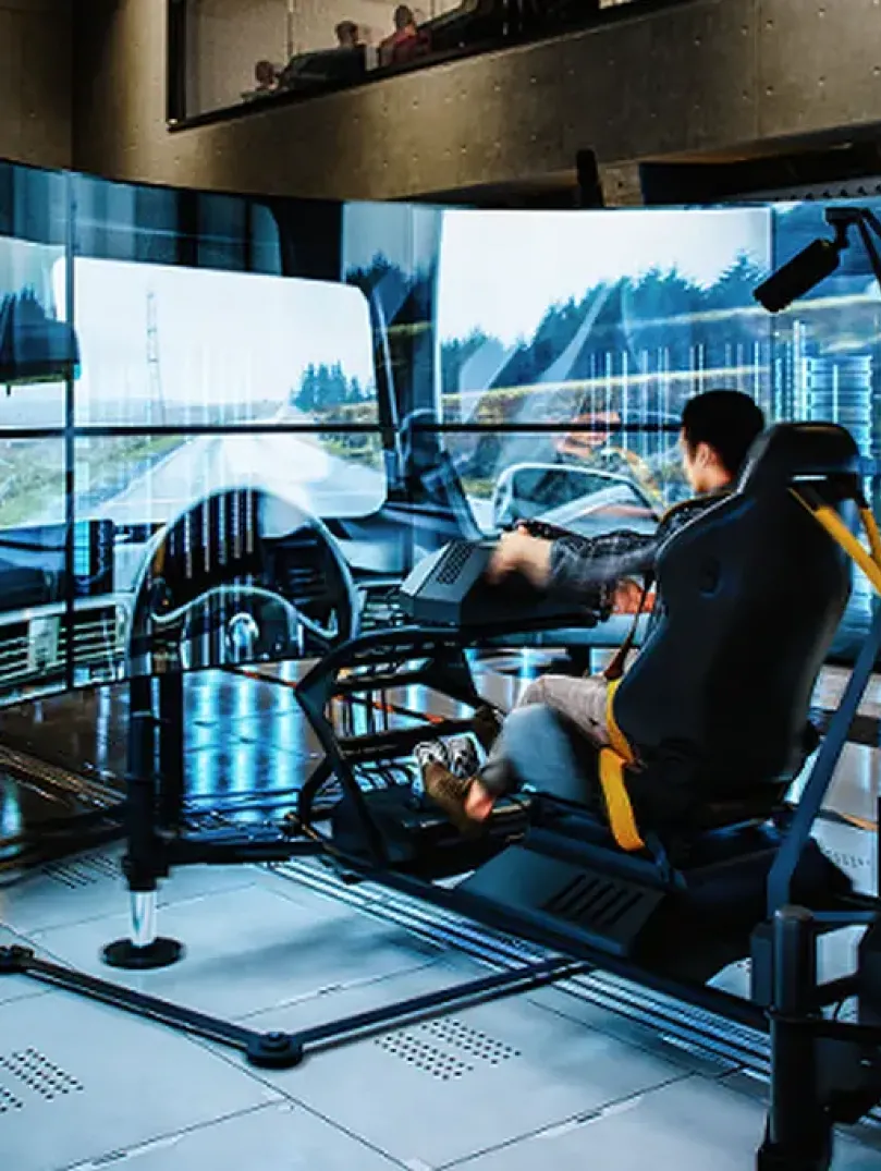 Man using a driving simulator