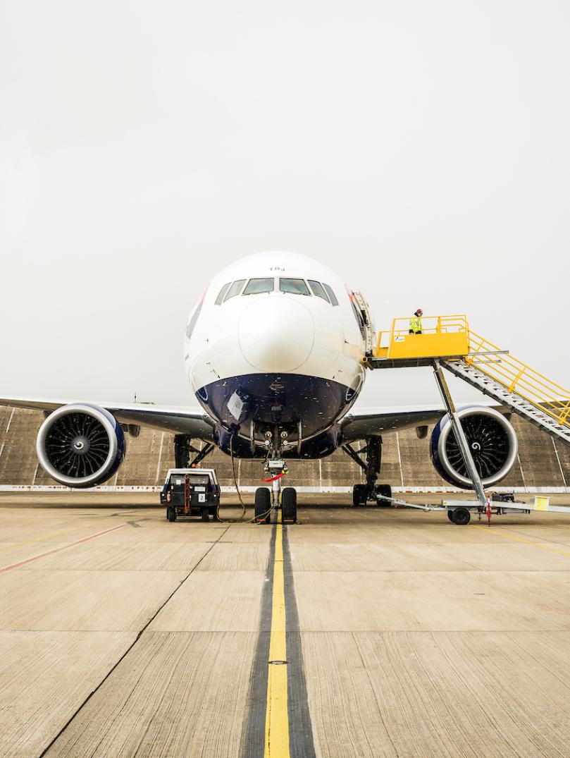 Stationary Airplane with some leaving via steps