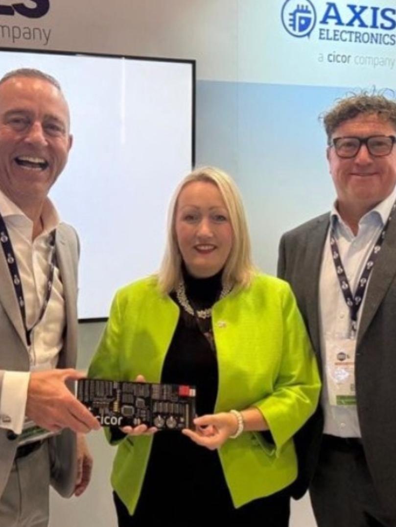 Cicor representatives with Economy Secretary Rebecca Evans at DSEI UK