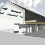 Graphic design of a building split in the middle